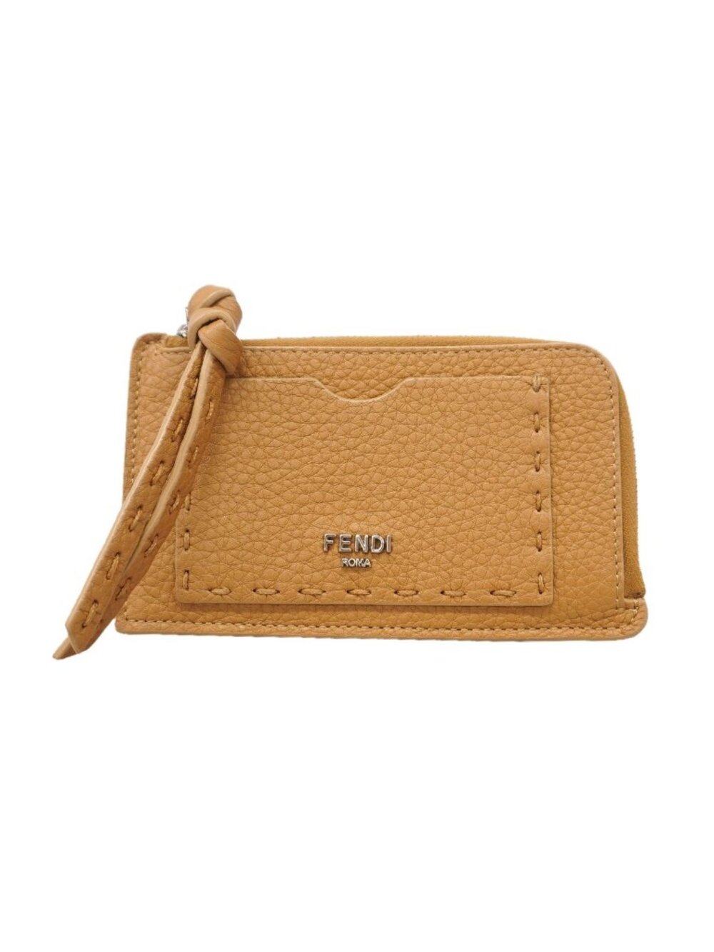 Fendi Coin Purse Selleria Leather Beige Silver